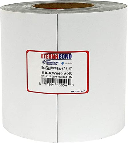 EternaBond RoofSeal White 6" x50' MicroSealant UV Stable RV Roof Seal Repair Tape | 35 mil Total Thickness - EB-RW060-50R - One-Step Durable, Waterproof and Airtight Sealant - color: White, size: 6" x 50'