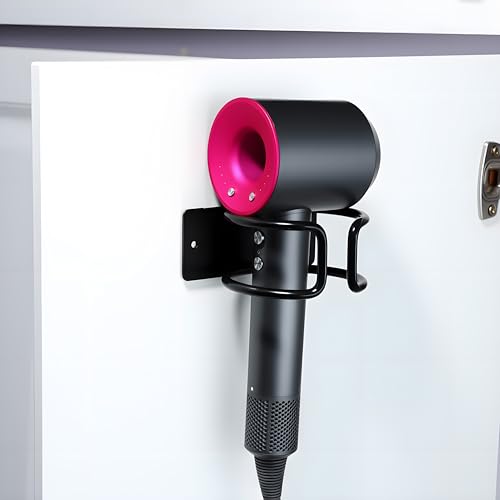 YIGII Universal Hair Dryer Holder Wall Mounted, Self Adhesive Blow Dryer Hanger Compatible with Most Hair Dryers, Stainless Steel Hairdryer Holder Rack for Bathroom Cabinet (Black) - color: Matte Black