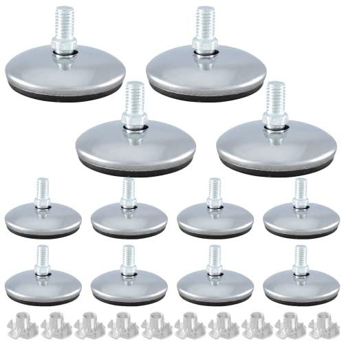 Bivethoi 12 Pack M8 Swivel Furniture Leveling Feet Table Leg Levelers, Adjustable Leveling Feet Heavy Duty Sofa Feet with T Nut, Threaded Swivel Foot Pads Chair Glides for Cabinet Bench, 2 Inch OD - size: M8 (2 Inch)