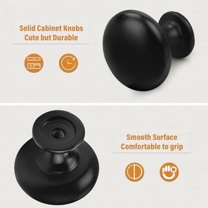 Probrico 5 Pack Cabinet Round Knobs in Black Finish,Kitchen Cabinet Pulls Hardware,1-3/16 inch(29.5mm) Diameter Furniture Pull Knobs - color: Black