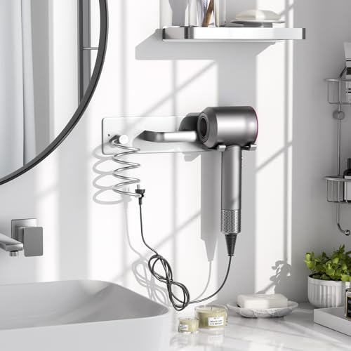 Tindbea Hair Dryer Holder Curling Iron Holder Flat Iron, Blow Dryer Holder Wall Mount, 3 in 1 Bathroom Hair Tool Organizer Rack for Universal Dryer, Silver Color - color: Silver
