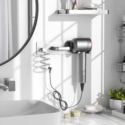 Tindbea Hair Dryer Holder Curling Iron Holder Flat Iron, Blow Dryer Holder Wall Mount, 3 in 1 Bathroom Hair Tool Organizer Rack for Universal Dryer, Silver Color - color: Silver