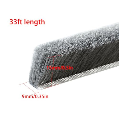 33 Ft Gray Self-Adhesive Soundproofing Weather Stripping for Doors and Windows Weather Stripping Brush for Sliding Windows/Doors Frame Sid 0.35" Wide x 0.6" Thick(15mm) - size: Brush Height 0.6in