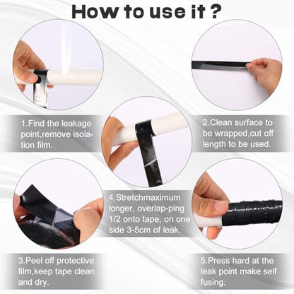 Self Fusing Silicone Tape,Rescue Tape,Self Amalgamating Tape,for Plumbing,Sealing Pipes,Wire Harness Wrapping,Hose Repair Stop Water Leak,Automotive,ElectricalCables,1" x 33',Black
