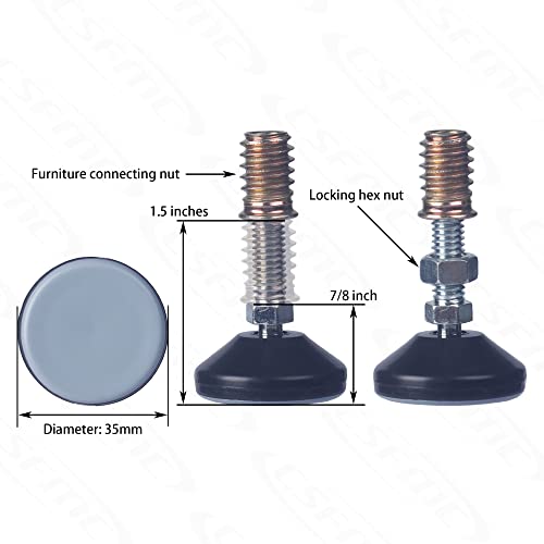 Furniture Leveler Swivel Feet PTFE(Teflon) Bottom(35mm Base),Threaded Shank(5/16-18) Adjustment Pads,Table/Chair/Cabinet/Sofa Medium Legs Leveling,Nuts Installation and Floor Protection(4 Pack) - size: 4 Pack,35mm Base 5/16-18