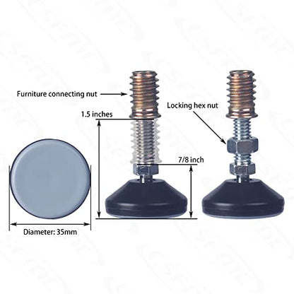 Furniture Leveler Swivel Feet PTFE(Teflon) Bottom(35mm Base),Threaded Shank(5/16-18) Adjustment Pads,Table/Chair/Cabinet/Sofa Medium Legs Leveling,Nuts Installation and Floor Protection(4 Pack) - size: 4 Pack,35mm Base 5/16-18