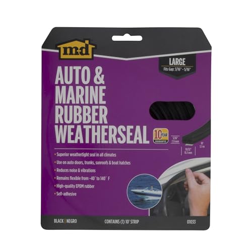 M-D Building Products 01033 10 ft. Black Large Rubber Auto & Marine Weatherseal for All Climates - size: 10 Ft.