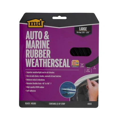 M-D Building Products 01033 10 ft. Black Large Rubber Auto & Marine Weatherseal for All Climates - size: 10 Ft.