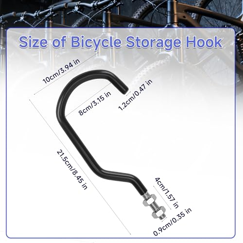 4 Pack Bike Hooks for Garage, Heavy Duty Bike Storage Hooks with M10 x 1.5 Machine Thread and Rubber Coating, Perfect Bicycle Hanging Wall Mount Hanger for Wall and Ceiling Bicycle Storage