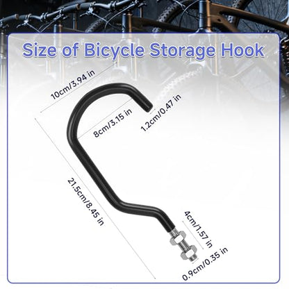 4 Pack Bike Hooks for Garage, Heavy Duty Bike Storage Hooks with M10 x 1.5 Machine Thread and Rubber Coating, Perfect Bicycle Hanging Wall Mount Hanger for Wall and Ceiling Bicycle Storage