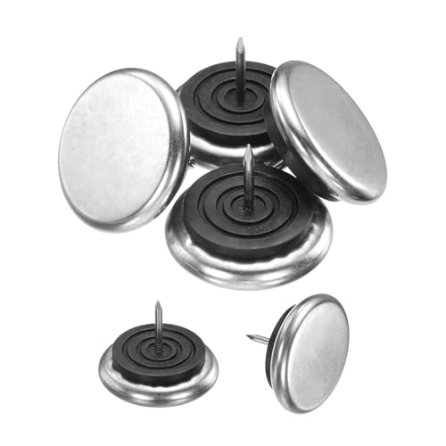 uxcell 8 Pcs Nail-on Furniture Sliders, 1-19/32"(40mm) Iron Round Furniture Pads Hardwood Floor Protectors for Chair, Table, Desk, Cabinet Leg Feet Non Slip Glides, Silver