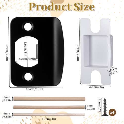 Black Door Strike Plate, Strike Plate with a Snap-Fit Box, 4 Screws and 3 Wooden Sticks, Door Latch Plates, for Doors Frame Repair Kit