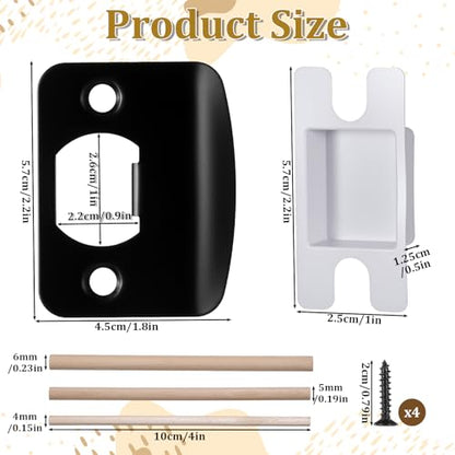 Black Door Strike Plate, Strike Plate with a Snap-Fit Box, 4 Screws and 3 Wooden Sticks, Door Latch Plates, for Doors Frame Repair Kit