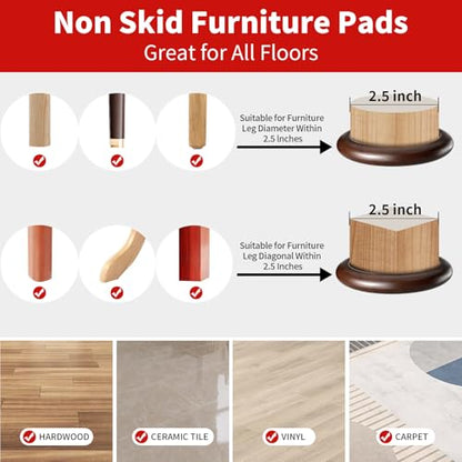 Ezprotekt 2.5 inch Non Slip Round Wood Furniture Pads for Hardwood Floors, 4 Pcs Anti Slip Furniture Coaster for Chair Sofa Bed Couch, Furniture Cups with Anti-Slide EVA Anti-Scratch (Dark Brown) - size: 2.5 inch