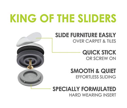 GorillaGlides CB253 1 Inch Chair Sliders/Furniture Glide Floor Protectors (Set of 8 Glides) Self-Adhesive Screw-On Glides, for Sliding on Hard Surface Floors and Low-Pile Carpet, Round - size: 1 Inch - 8 Pack