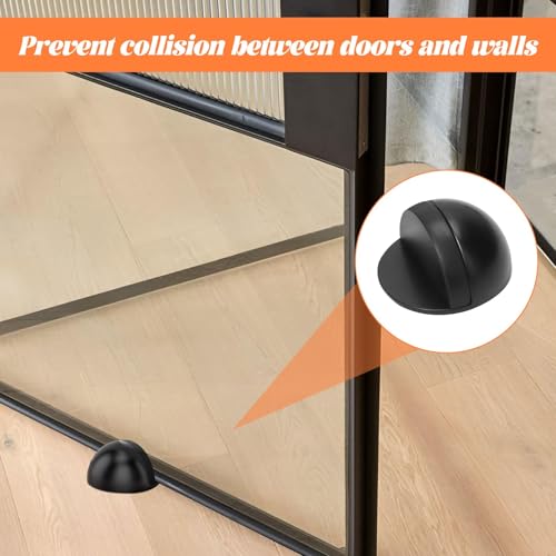 Black Door Stop - 2 Pcs, Stainless Steel, Self-Adhesive, Stick-On or Floor Mounted for Home or Office Use