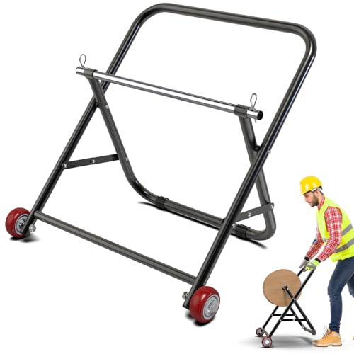 Insaga Cable Caddy for Spool with Wheels- Foldable Wire Spool Rack Holder Portable Wire Spool Reel Caddy 100lb Capacity to Keep Cables Tidy and Organized, Single Axle - color: Cable Caddy-wheels