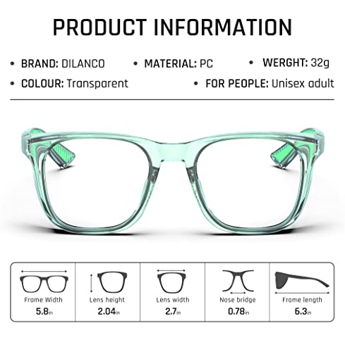 DILANCO Clear Safety Glasses Goggles With Side Shields for Women Men,Fog & Scratch-Resistant Complete UV Protection Eyewear - color: Green