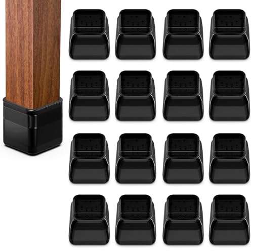 16pcs Square Chair Leg Floor Protectors, Felt Pads Chair Leg Protectors for Hardwood Floors, Silicone Furniture Feet Cups Covers Felt Pads, Prevents Scratches & Reduce Noise, Black, Small - color: Black-16pcs, size: Square S (0.90'' -1.22'')