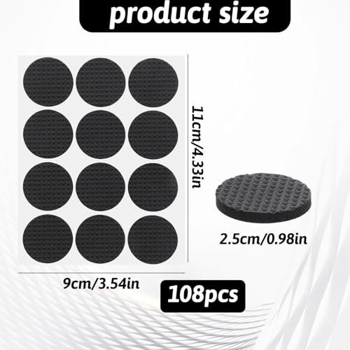 Prasacco 108 Pcs Non Slip Furniture Pads, 1 Inch Round Black Plastic Rubber Furniture Pads, Anti Slip Table Legs, Chair Leg Floor Protectors