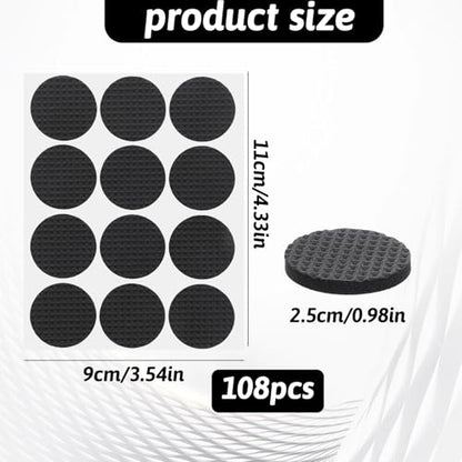Prasacco 108 Pcs Non Slip Furniture Pads, 1 Inch Round Black Plastic Rubber Furniture Pads, Anti Slip Table Legs, Chair Leg Floor Protectors