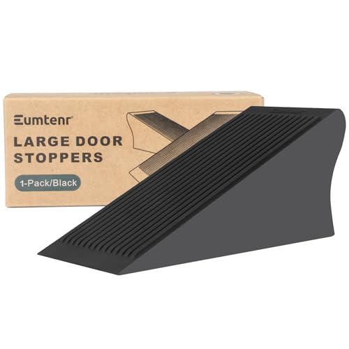 Rubber Door Stoppers for Bottom of Door, Large Solid Heavy Duty Door Stop Wedge, Big Black Strong Tall Doorstopper, Non-Slip Doorstops Wall Protector for Home Office School Commercial, 1 Pack