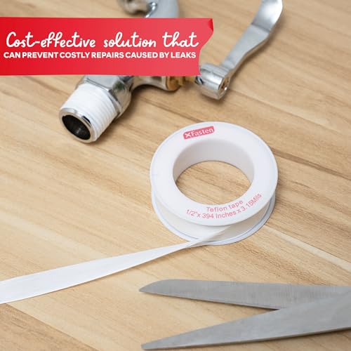 XFasten Teflon Tape for Plumbing, 1/2 Inch x 394 Inches (30-Pack, 19,700" Total) – PTFE Plumbers Tape for Shower Head, Pipe Thread Seal, Garden Hose, and Leak Repairs – Watertight Sealing