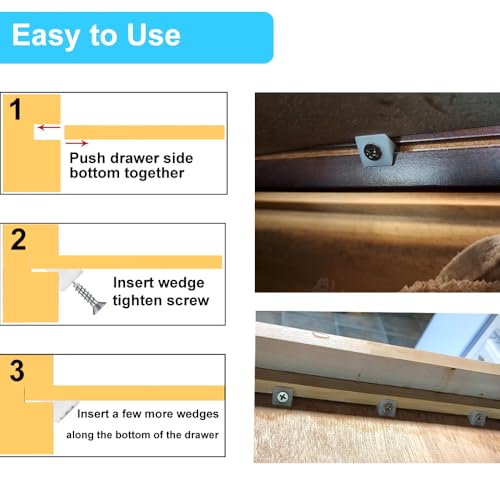 50 Pack Drawer Wedges with Screws - Furniture Chest Drawer Bottom Repair Fixing Mending Wedges 90 Degree Drawer Plastic Angle Code Bracket Fastener (50)