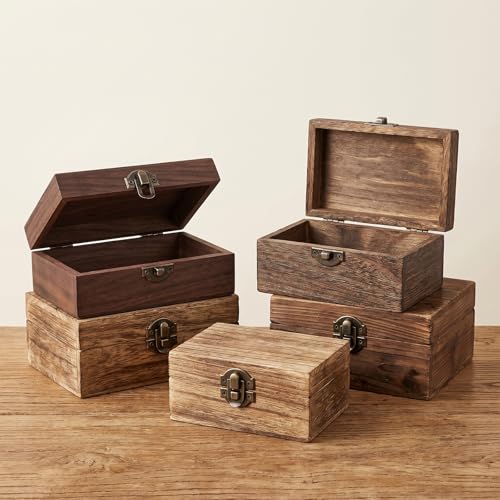 Thinp Antique Bronze Jewelry Box Hinges and Latches, Retro Small Hinges for Wooden Box Metal Small Hinge for Wood Boxes Project Cabinet with Matching Screws (2* Catch + 4* Hinges)