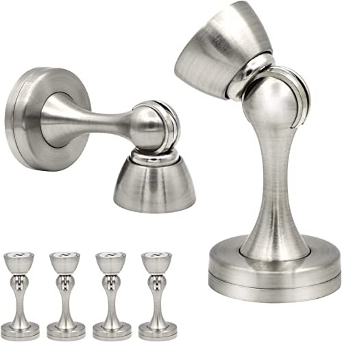 Magnetic Door Stop, 6 Pack Stainless Steel Door Stopper Magnetic Doorstop Catch Brushed Heavy Duty Floor Soft Doors Holder, Magnetic Chrome Wall Protector, Silver - color: Silver, size: 6 Pack