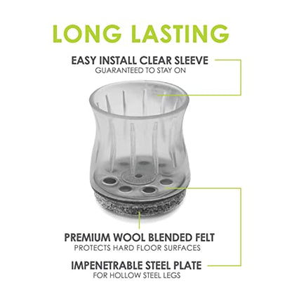 Slipstick GorillaFelt Chair Leg Floor Protectors for Hardwood Floors, Clear Sleeve Felt Pads for Furniture That Stay On, Fits Round & Square Legs, Includes 8 Premium Transparent Chair Socks, CB186 - size: 1-1/8 Inch - 1-3/8 Inch Sleeve 8 Pack