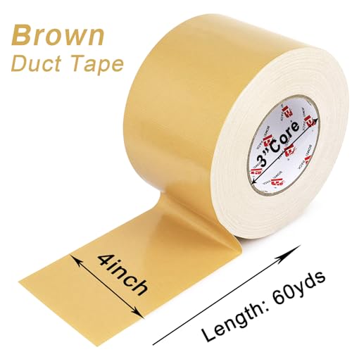 BOMEI PACK 4" Tan Brown Duct Tape Wide Roll, 4 Inch x 60 Yards, Industrial Grade, Heavy Duty, Waterproof and UV Resistant, Residue Free for Repairing - color: Tan
