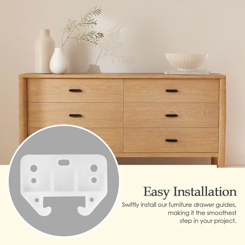 4 Pack White Drawer Rail Brackets Plastic Drawer Slides Guides with 12 Screws Dresser Drawer Slides Drawer Replacement Furniture Parts for Hutches, Drawer Systems and Dressers