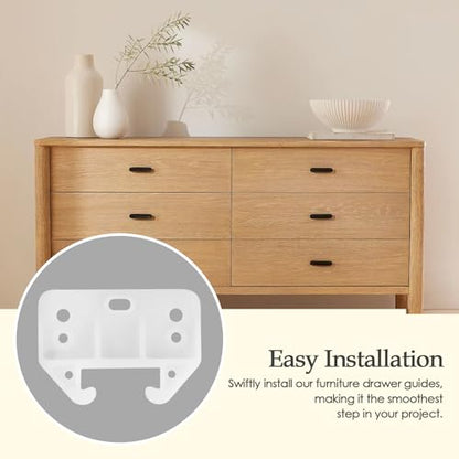 4 Pack White Drawer Rail Brackets Plastic Drawer Slides Guides with 12 Screws Dresser Drawer Slides Drawer Replacement Furniture Parts for Hutches, Drawer Systems and Dressers