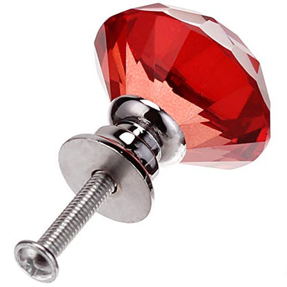 Akstore 10 Pcs Crystal Glass Cabinet Knobs 30mm Diamond Shape Drawer Kitchen Cabinets Dresser Cupboard Wardrobe Pulls Handles (Red) - color: Red