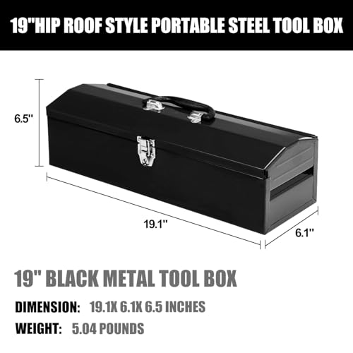 Portable Tool Box,Metal Latch Closure, 19" Hip Roof Style, Ideal for Trailer, Mechanic, DIY-ers, Car Toolbox, Workshops, Garages, Repair Shops,Black - size: 1P-19in-Black