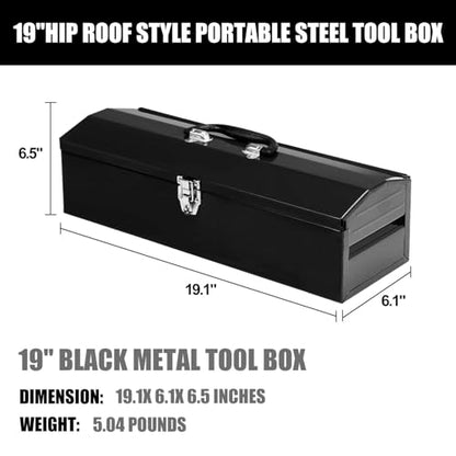 Portable Tool Box,Metal Latch Closure, 19" Hip Roof Style, Ideal for Trailer, Mechanic, DIY-ers, Car Toolbox, Workshops, Garages, Repair Shops,Black - size: 1P-19in-Black