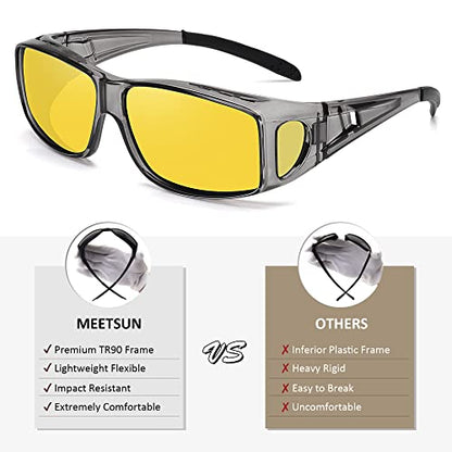 MEETSUN Fit Over Glasses Sunglasses for Men Women,Wrap Around Sunglasses Polarized UV400 Protection - color: (Z1)transparent Gray Frame-night Vision Lens
