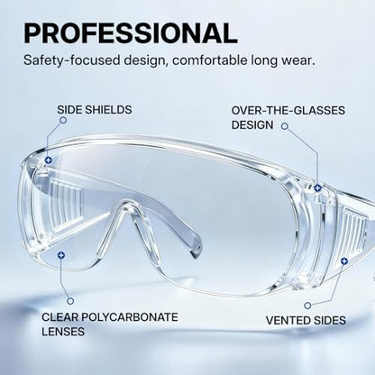 NORTHSKY Safety Glasses Over Eyeglasses, ANSI 87 Safety Goggles Over Glasses, Frameless, Clear Lens