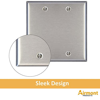 AP-10412, Stainless Steel Blank Wall Plate, 2 Gang Standard Size 4.50" x 4.57" Corrosion and Heat Resistant, Unbreakable Metal, Silver, Cover Unused Electrical Sockets or Switch Holes - size: 2 Gang