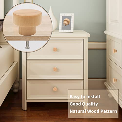 10PCS Wood Knobs Flat Top Round Cabinet Knobs Natural Wooden Dresser Drawer Pulls (Diameter: 35mm/1.38 inch, Height: 25mm/0.99 inch) - color: Flat Top Natural, size: 10 Pieces