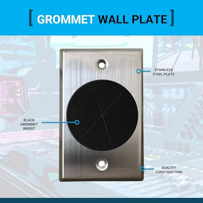 DIYTECH Grommet Wall Plate – Cable Pass Through Plate for In-Wall Cable Management, Wire Concealment for TV, HDMI, Ethernet, Speaker, and Home Theater Systems - (Stainless Steel) - color: Stainless Steel