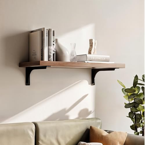 BATODA 16” Shelf Brackets with Beam (4pcs) - L Shelf Brackets Black - Hook Brackets for Floating Shelves - Wall Mounted Support for DIY Open Shelving – Mounting Hardware Included (Pack 4) (4, 16 Inch) - size: 16 Inch