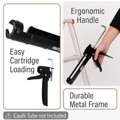 ADAK - Professional Caulking Gun, 10:1 Thrust Ratio, Caulking Gun No Drip, Hand Tool for Silicone & Sealant Application, Smooth Pressure Caulk Gun, Caulking Gun Tool (Whole Black) - color: Whole Black