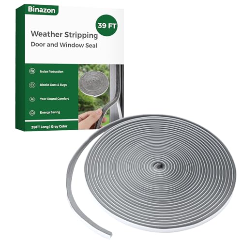 39FT Weather Stripping Door and Window Seal, Self-Adhesive Soundproofing Seal Strip, 0.35" Wide x 0.2" Thick, Draft Stopper for Doors & Windows (Grey, 39.4FT, 0.35'' Wide X 0.2'' Thick) - size: 39.4FT, 0.35'' Wide X 0.2'' Thick