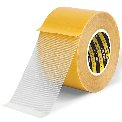Double Sided Tape Heavy Duty, 1.8in x 33FT(10m), Universal High Tack, Strong Wall Adhesive with Fiberglass Mesh, Sticky Clear Tape, Easy Use Transparent, Hand Tearable, Home Office School - size: 1 Pack, 1.8" x 33FT