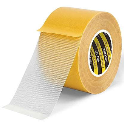 Double Sided Tape Heavy Duty, 1.8in x 33FT(10m), Universal High Tack, Strong Wall Adhesive with Fiberglass Mesh, Sticky Clear Tape, Easy Use Transparent, Hand Tearable, Home Office School - size: 1 Pack, 1.8" x 33FT