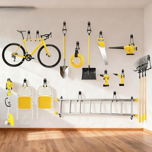 4 Pack Garage Hooks Heavy Duty, Steel Utility Ladder Hooks for Hanging Tools,Bikes, Hoses and Ropes - Wall Mount Organizer with Anti-Slip Coating（2.8in） - size: 2.8in