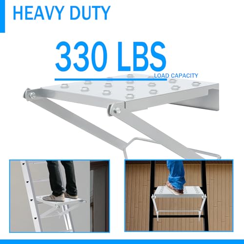 Anti-Slip Ladder Work Platform Tray, 330 lbs Capacity Foldable Work Tray Attachment for Multi-Purpose Ladders, Ladder Work Platform Accessories for Painting, Wiring & Maintenance