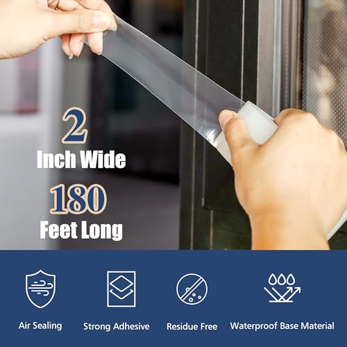 Breliter Heavy Duty Window Weather Sealing Tape - Transparent Window Tape for Winter and AC Insulation, No Mess Winter Window Seal Kit - 2 Inch Wide 180 FT Long - size: 2in X 180ft